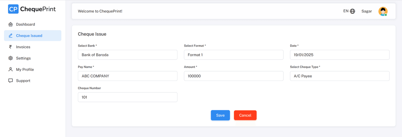 Cheque Print features preview